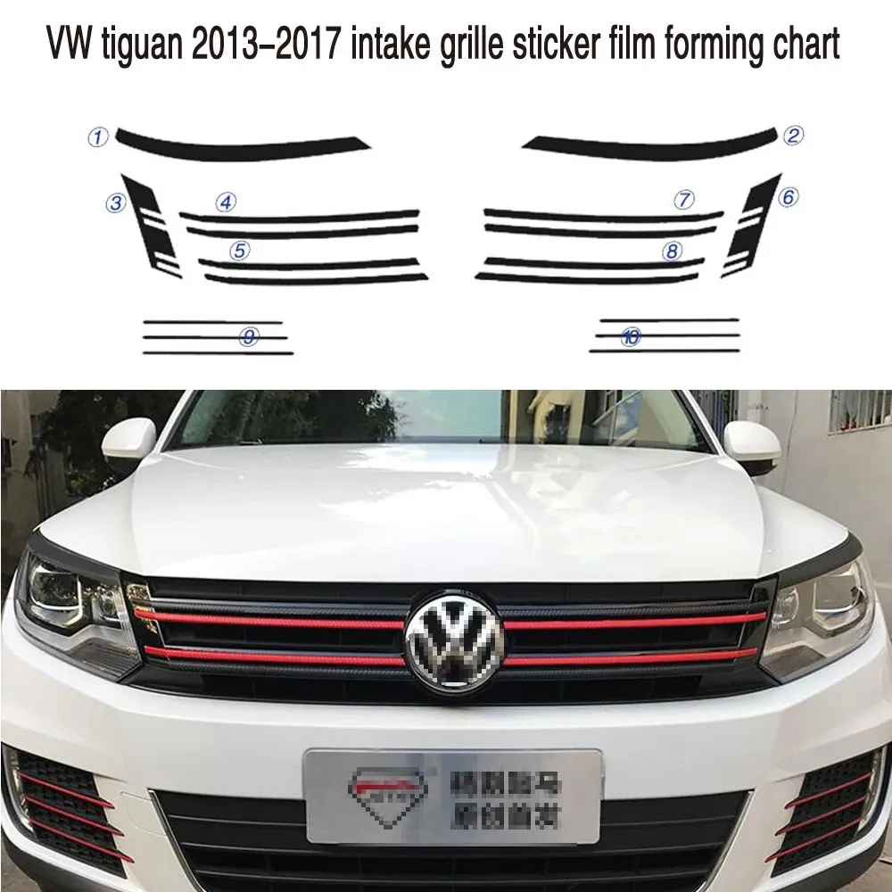 Kolorowe kratki grille Naklejki z włókna węglowego i naklejki samochodowe stylizacja dla Volkswagen VW Tiguan 2013-2017 Accessorie