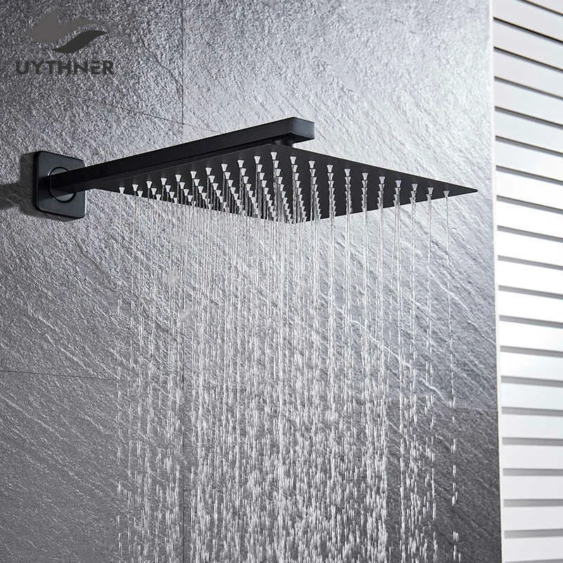 Mat Siyah Duş Başlığı 8/10/12 Inç Kol Banyo Aksesuarları Ile Ultrathin Mat Siyah Duş Başlığı 8/10/12 Inç Kol Banyo Aksesuarları Ile Ultrathin