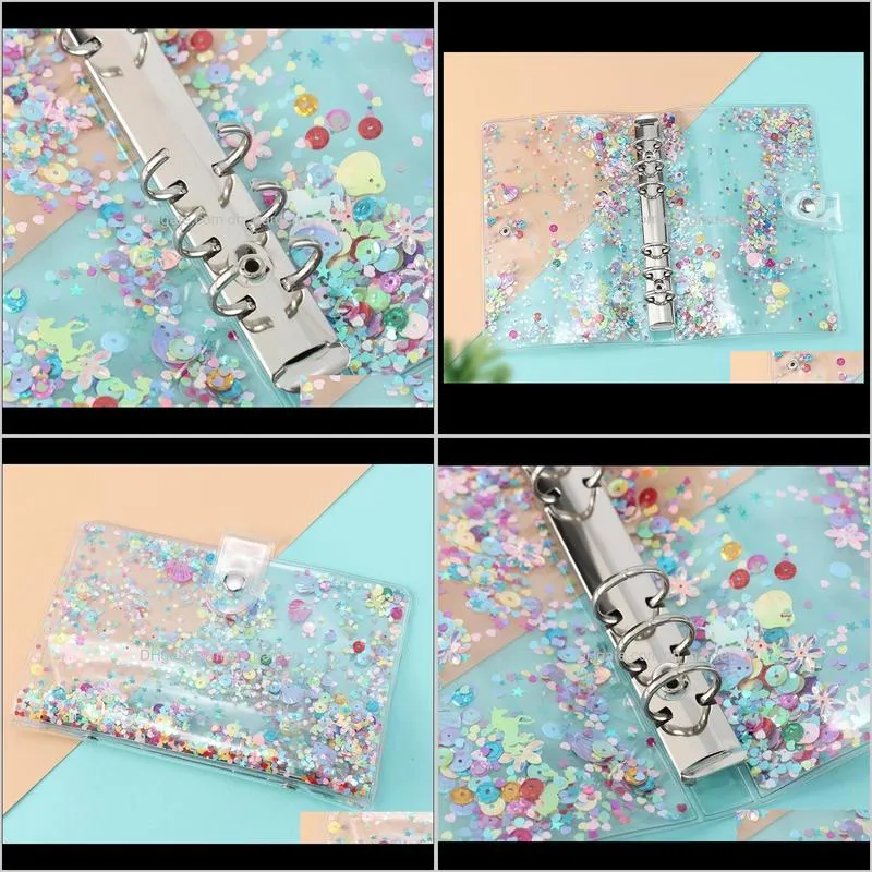 a5/a6 clear pvc sequins binder 6-hole metal ring notepad cover cute diary handbook packaging portable office travel supplies sn2096