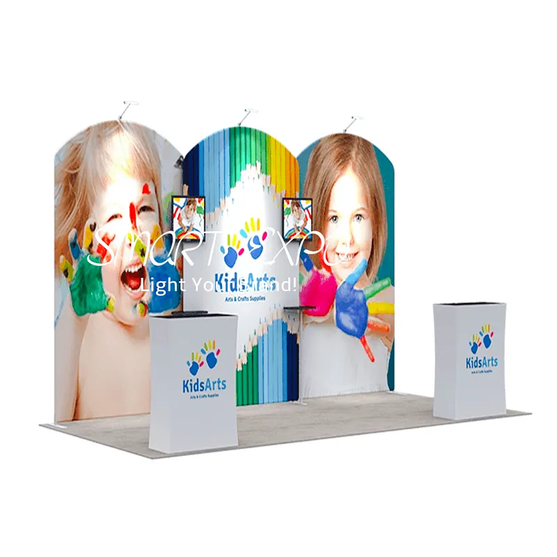 A incrível feira de trade show estande vívido foto publicidade exibição com kits de quadro personalizado colorido impresso gráficos de transporte