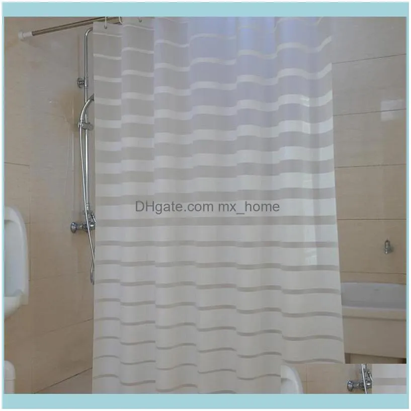 Plastic Shower Curtains PEVA White Striped Bath Screen for Home Hotel Bathroom Waterproof Mold Proof Curtain with Hooks 201127