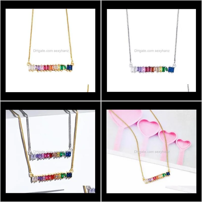 cz rainbow necklace stone for woman multicolored necklace pendants fashion jewelry rainbow long chain necklace t573