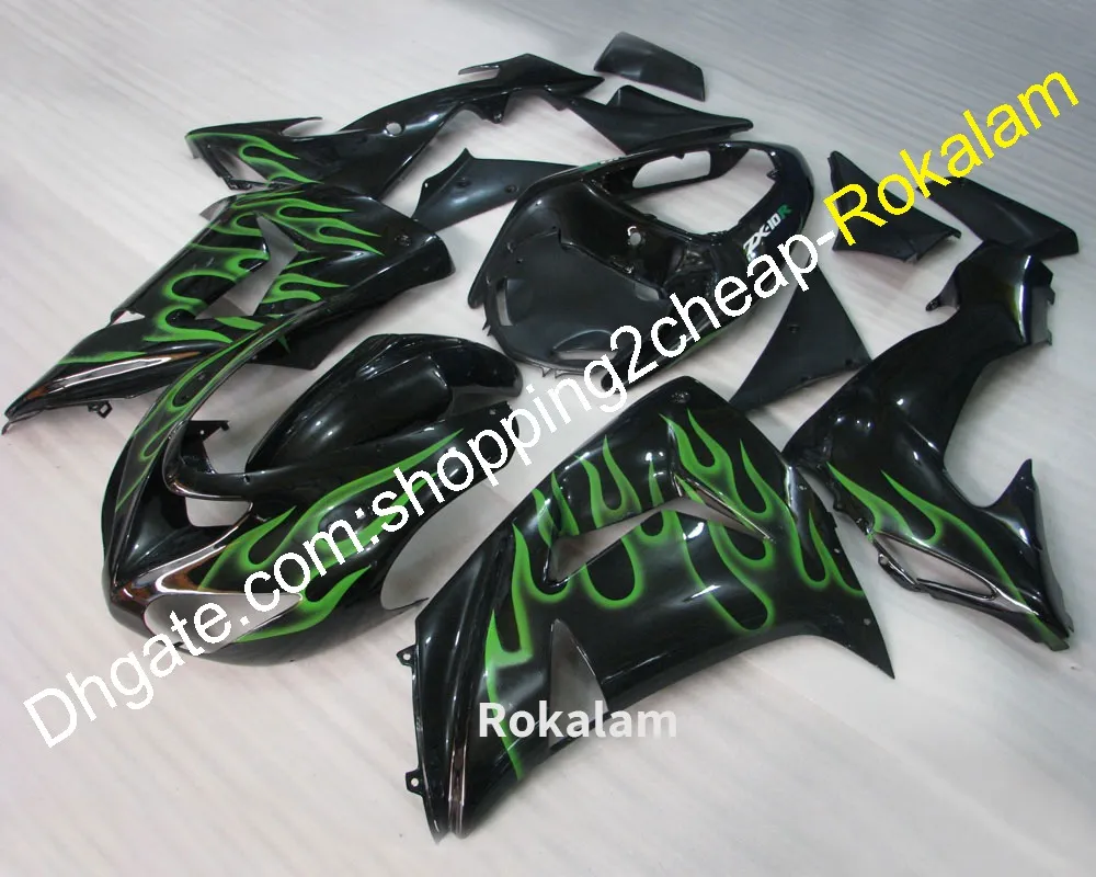 ZX-10R 06 07 ABS Motocicleta peças de carenagem para Kawasaki ZX10R 2006 2007 Green Flame Fairings Kit (moldagem por injeção)