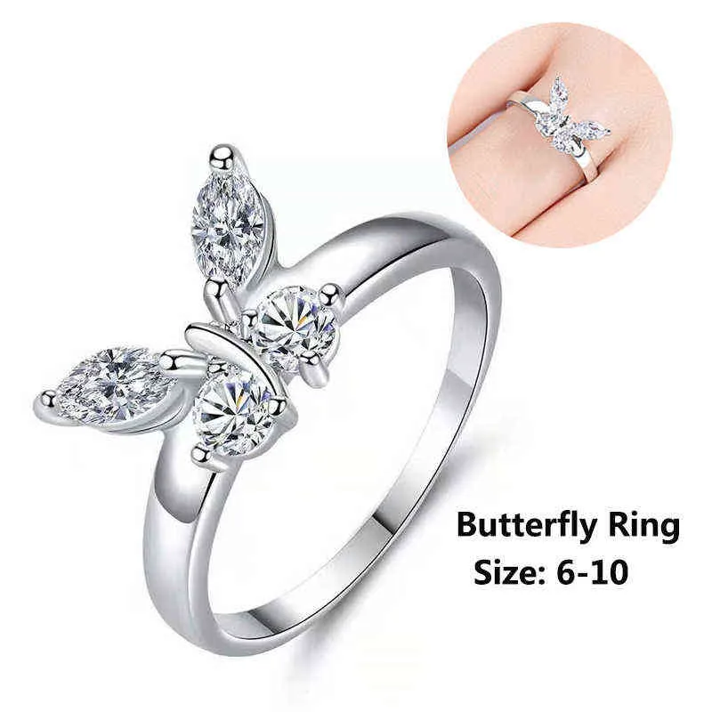 Delicado lindo borboleta em forma de cristal strass zircon anel de senhoras com AAA CZ para mulheres festa jóias de casamento G1125