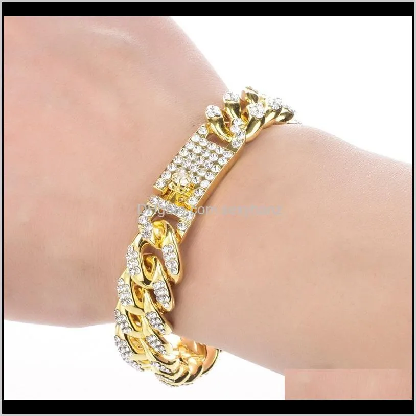 men`s bracelet hip hop  cuban link gold silver color iced out paved rhinestones male wristband street jewelry 106 u2