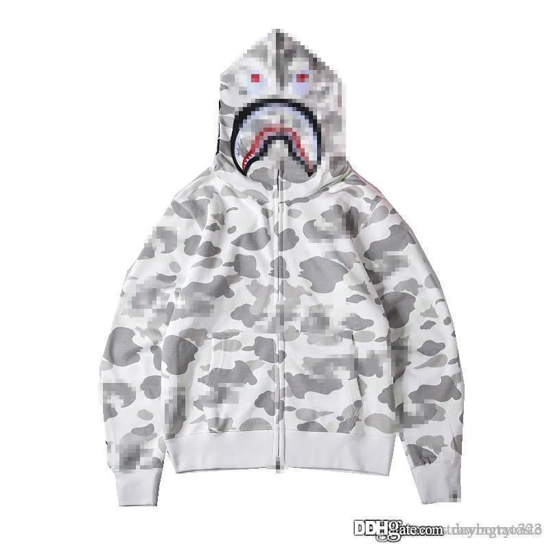 Eine Badeaffe Shark Jaw Camo Full Zipper Hoodie Schwarz Weiß Sweats Manteljacke