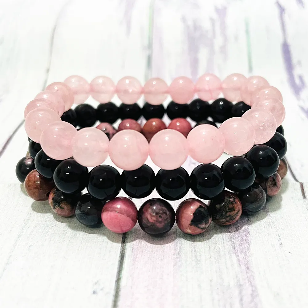 Sn0715 Natural Rose Quartz Armband för kvinnor Svart Onyx Energi Yoga Mala Bracelet Black Vein Rhodonite Beaded Smycken