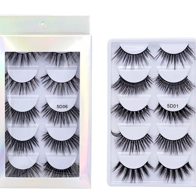 5 pares / conjunto Faux Mink Eyelashes Mão Fluffy 3D cílios Natural Longo Falso Maquiagem Eyelash Thick Fake cílios 10 conjuntos