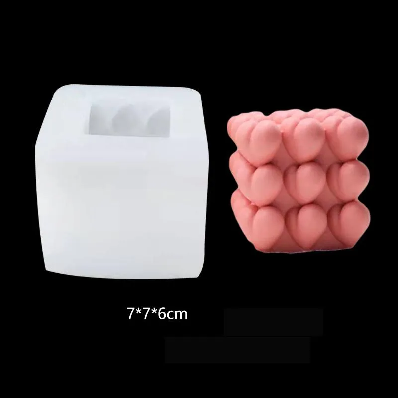Craft Tools 3D Bubble Candle Mold Cube Overlapping Heart Silicone Mould for Soap Chocolate DIY Making Valentine Day Gift KDJK2202