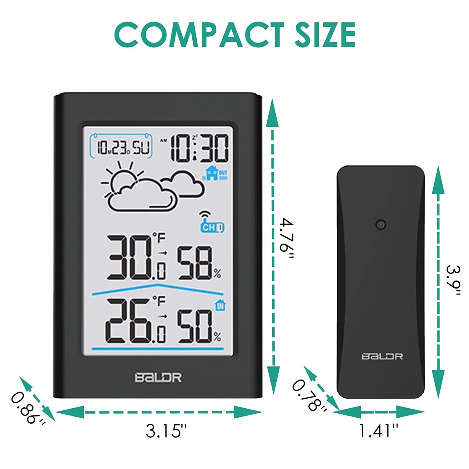 BALDR Digital Color Weather Station Wireless Indoor/Outdoor Thermometer  Forecast