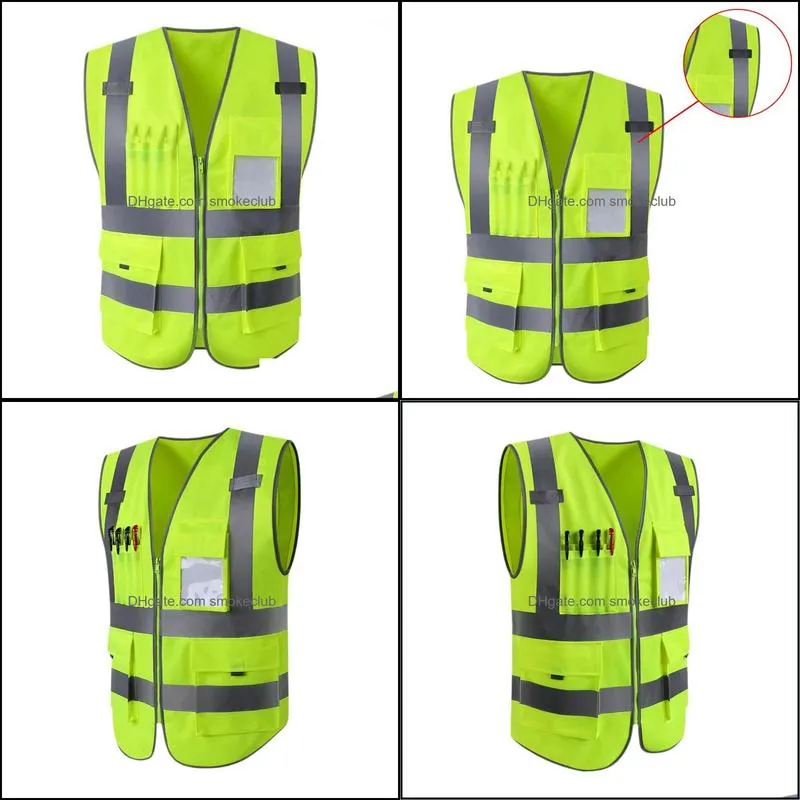 Outdoor T-Shirts High Visibility Reflective Safety Vest Waistcoat With Multi-Pockets Silk Sn Printing Traffic Green Road Fluorescent1