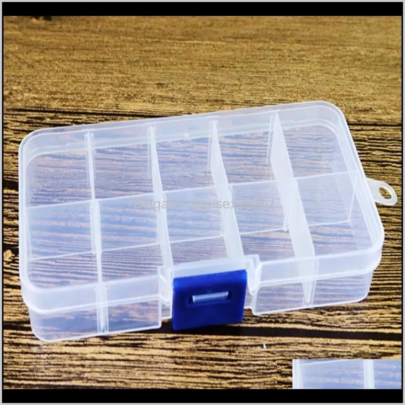 12.8*6.5*2.1cm 10 compartment plastic clear storage box small box for jewelry earrings toys container shipping