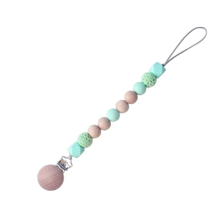 DIY Baby Clip Chain Holder Wood Beaded Pacifier Soother Holder Clip Nipple Teether Dummy Strap Chain Good quality