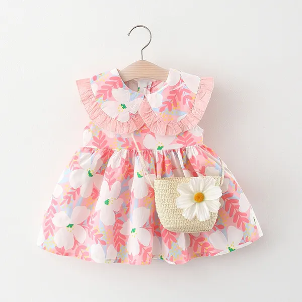 Baby sommar klänning blomma prinsessan klänningar för 1 år tjejer födelsedagskläder med hatt 2pcs baby kostym outfit spädbarn kläder q0716