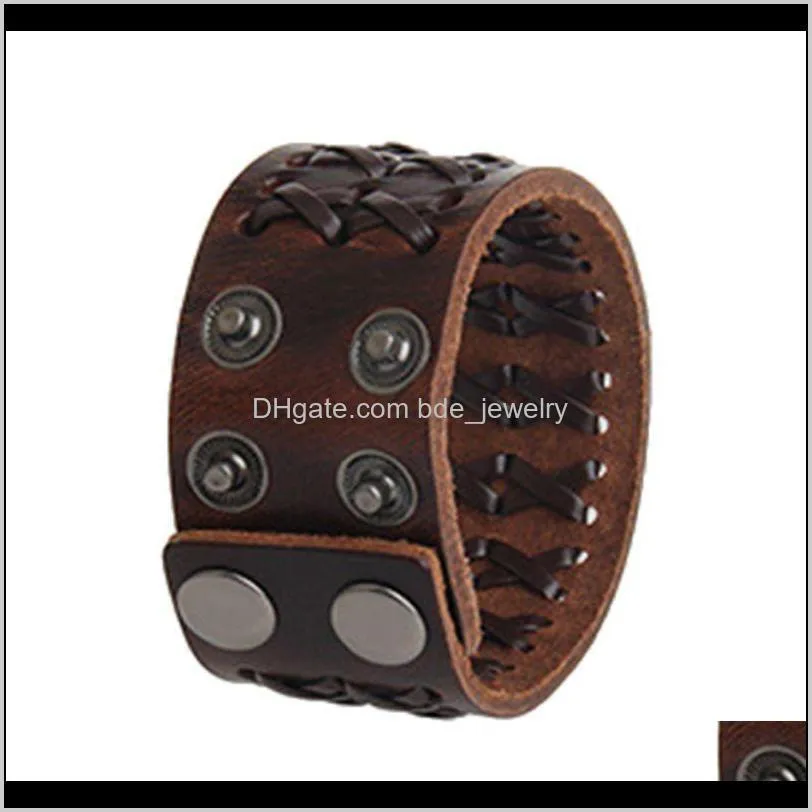 punk wide men`s brown leather rock bracelet adjustable wristband bracelet