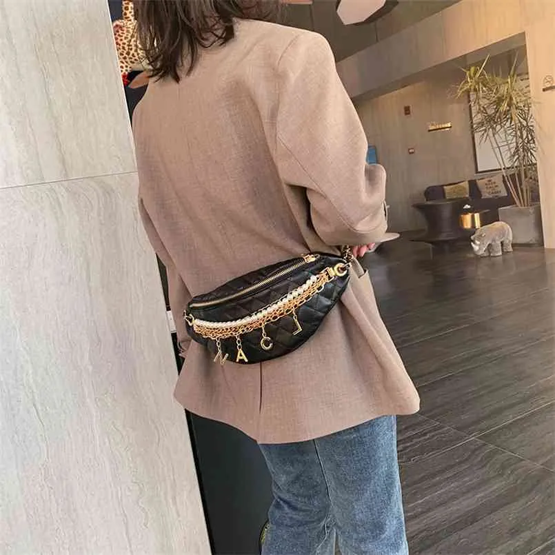 Women's Chain Waist Bag Gold Letters Female Fanny Pack Plaid Luxury Hip Belt High Quality Shoulder Crossbody Chest s 210911