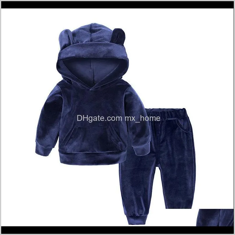 kids golden velvet hoodies 20 design winter casual solid outsuits thickening hoodies pants two-piece sets kids clothes boys 1-8t 04