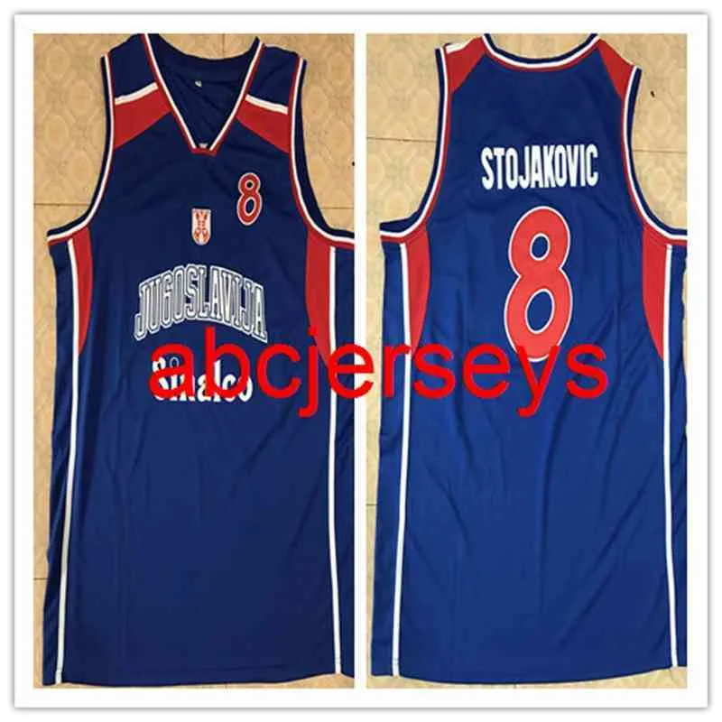 #8 Peja Stojakovic Jugoslavija National Retro Basketball Jersey broderi Sömda anpassade valfritt nummer och namn Jersey NCAA XS-6XL