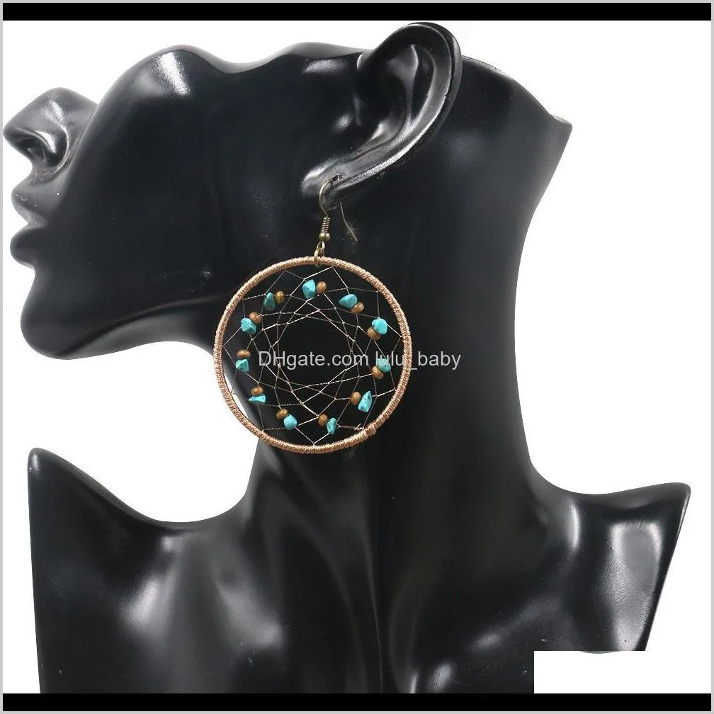 hot fashion jewelry women`s dream catcher earrings drop round turquoise mosaic earrings s391
