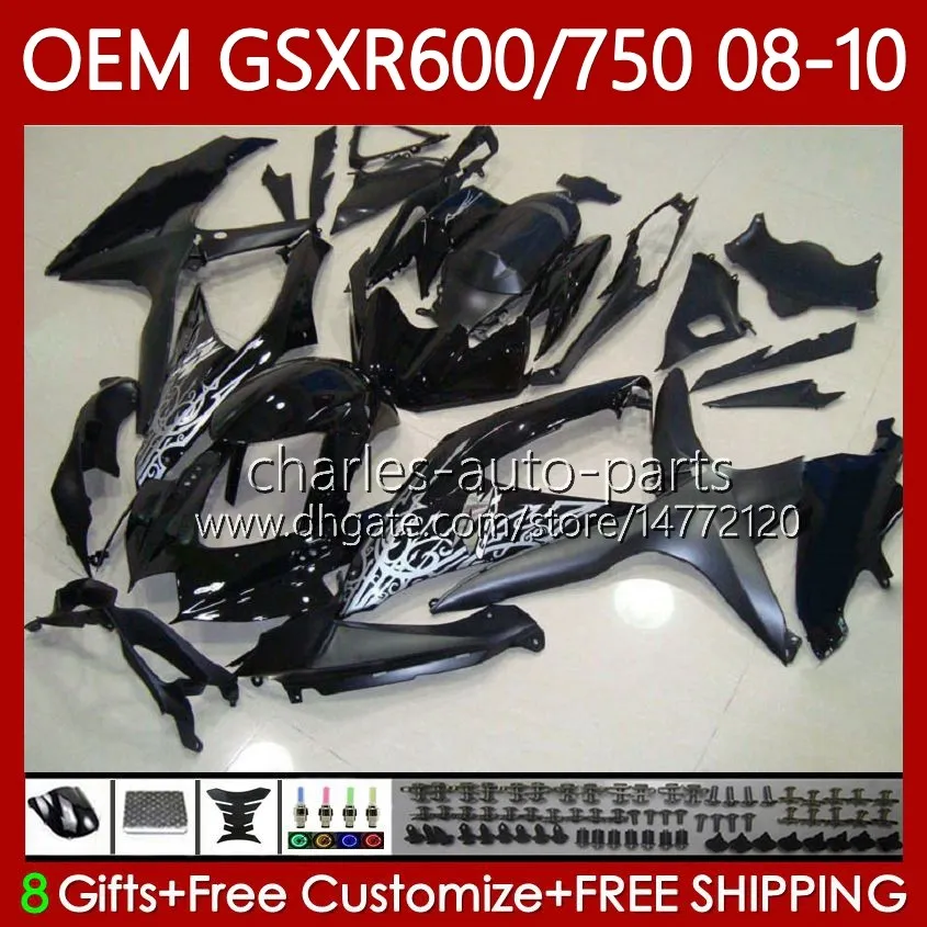Injektionsform för Suzuki Body GSXR 600 750 CC 600CC 750cc GSXR600 K8 GSX-R750 88NO.106 GSXR-600 GSXR-750 08 09 10 GSXR750 GSX-R600 2008 2009 2010 OEM Fairing Glossy Black