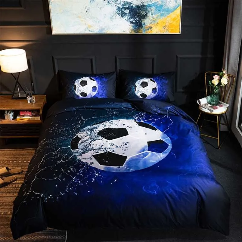 Aggcual Ball Printing Quilt Cover King Size Football Basketball Sports Bedding Set Double Single Home Textile be02 211007