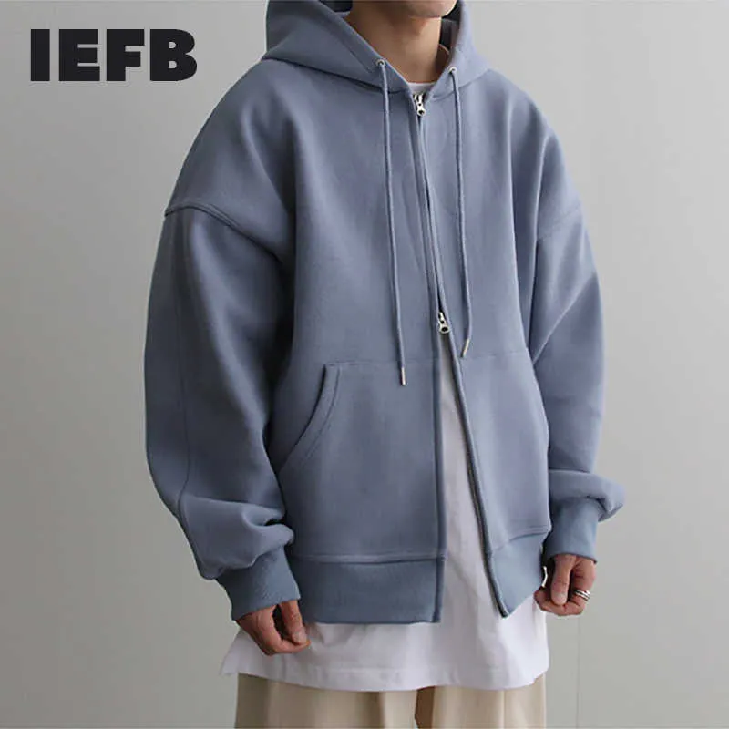 IEFB Korean Hooded Zipper Sweatshirts Style Jackor Herr Loose Sportkläder Höst Mode Lös Stor Storlek 9Y6281 211013