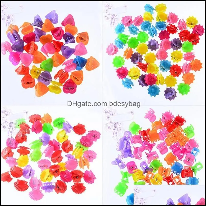 100pcs Creative Cute Mixed Candy Color Butterfly Flower Geometric Small Hair Claws Women Girls Hairpins Barrettes