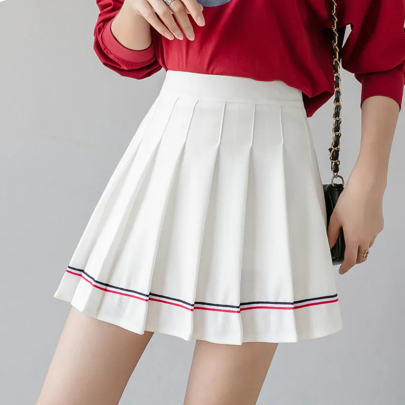 High Waisted Stripe Print A Line Skirt For Women Casual White