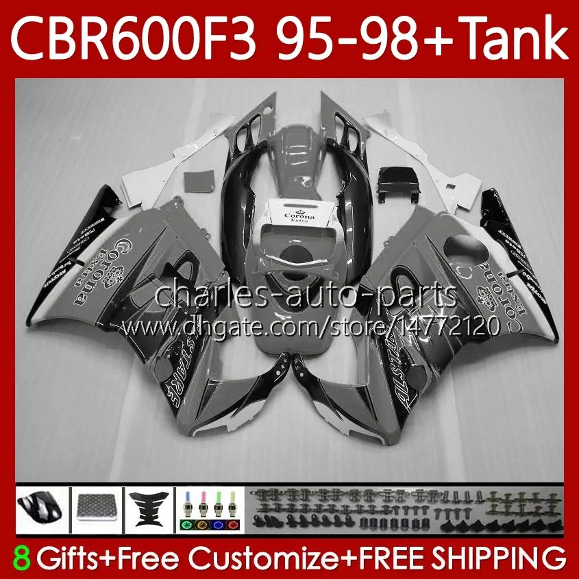 Body Kit For HONDA Bodywork CBR600F3 600CC 600FS 64No.190 Grey black CBR 600 600F3 95-98 CBR600 F3 FS CC 97 98 95 96 CBR600FS CBR600-F3 1997 1998 1995 1996 Fairing +Tank