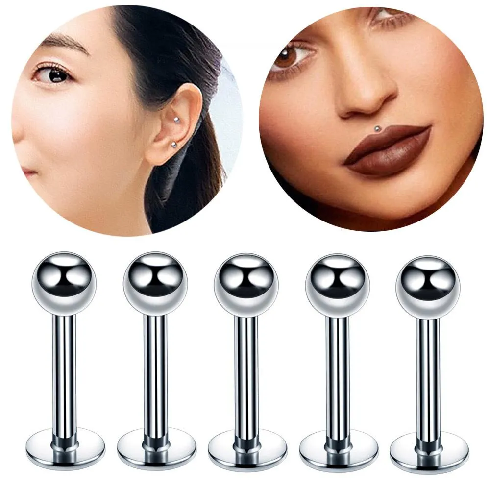 10pcs 18G Ball Lip Ring Nose Ear Bar Stud Stainless Steel Piercing Body Jewelry Wholesale