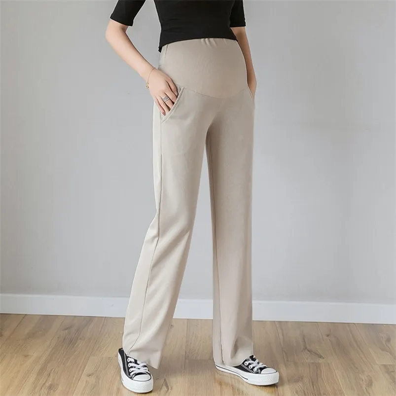 Mode gravida kvinnor byxor våren lösa byxor bred ben moderskap rak kontor dam eleganta leggings tunna 210721