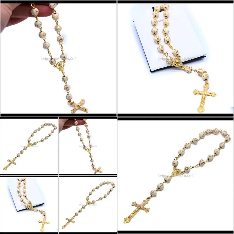 car hanging cross bracelet rosary plastic bronzing cross bracelet