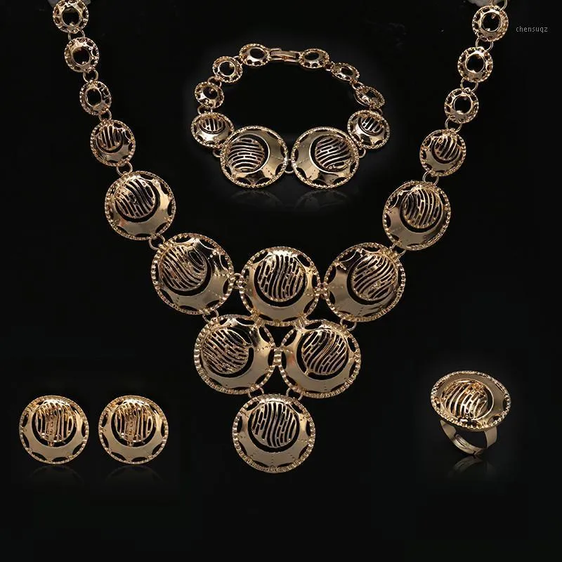Ensemble de bijoux de mariée, boucles d'oreilles et collier, bonne déclaration, vente en gros, accessoires de mariage nigérians pour femmes saoudiennes en or