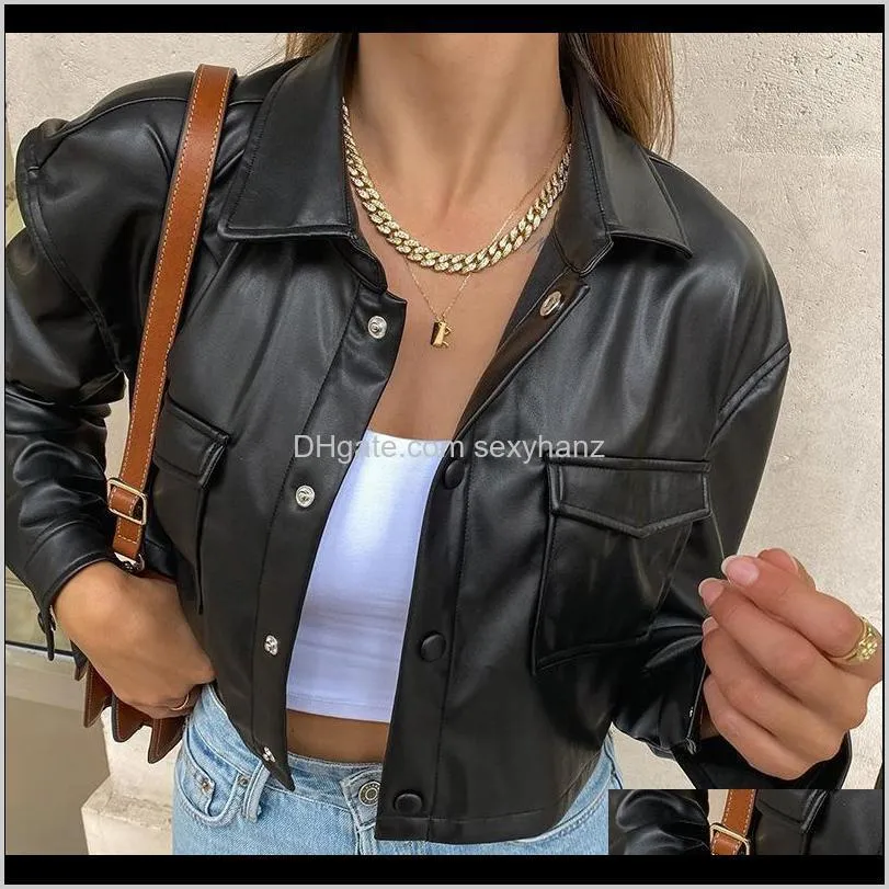 yimunancy pu leather jacket women pockets single breasted moto jacket autumn black cool short1