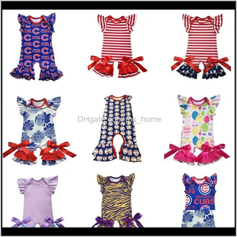 newborn printed rompers 64 colors soft pajamas bow tie strap easter eggs heart printed jumpsuit single breasted onesies girls outfits