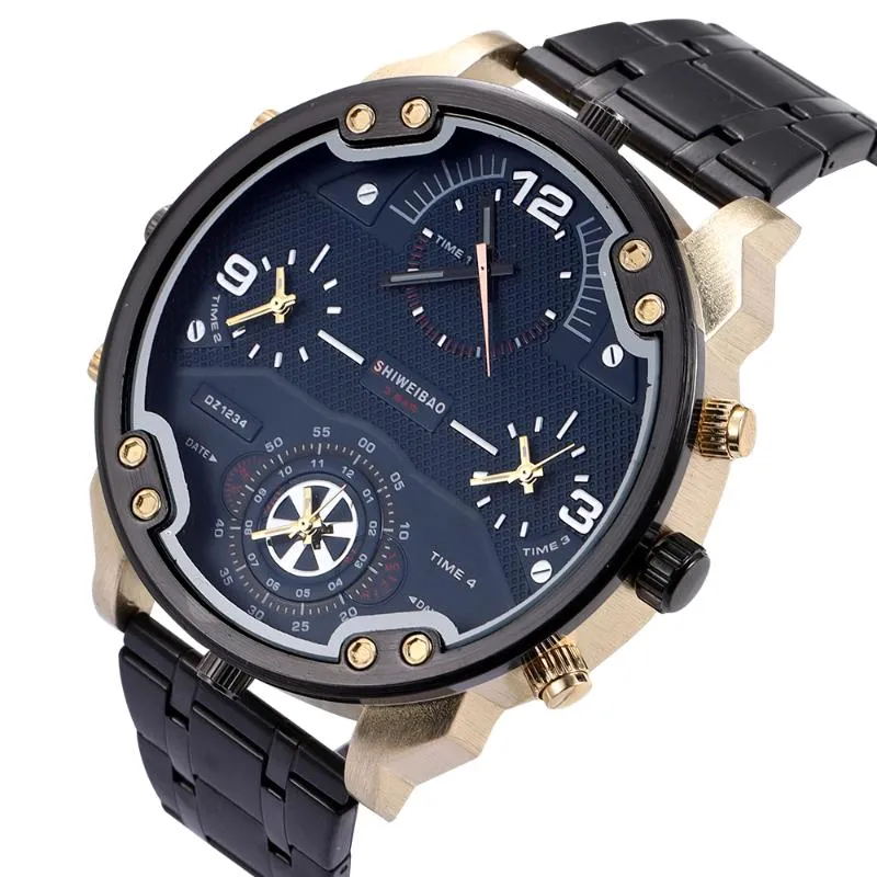 Orologi da polso Top Brand Shiweibao Orologio da uomo cool con quadrante grande Sport Militare Quarzo di tendenza in acciaio inossidabile a quattro tempi