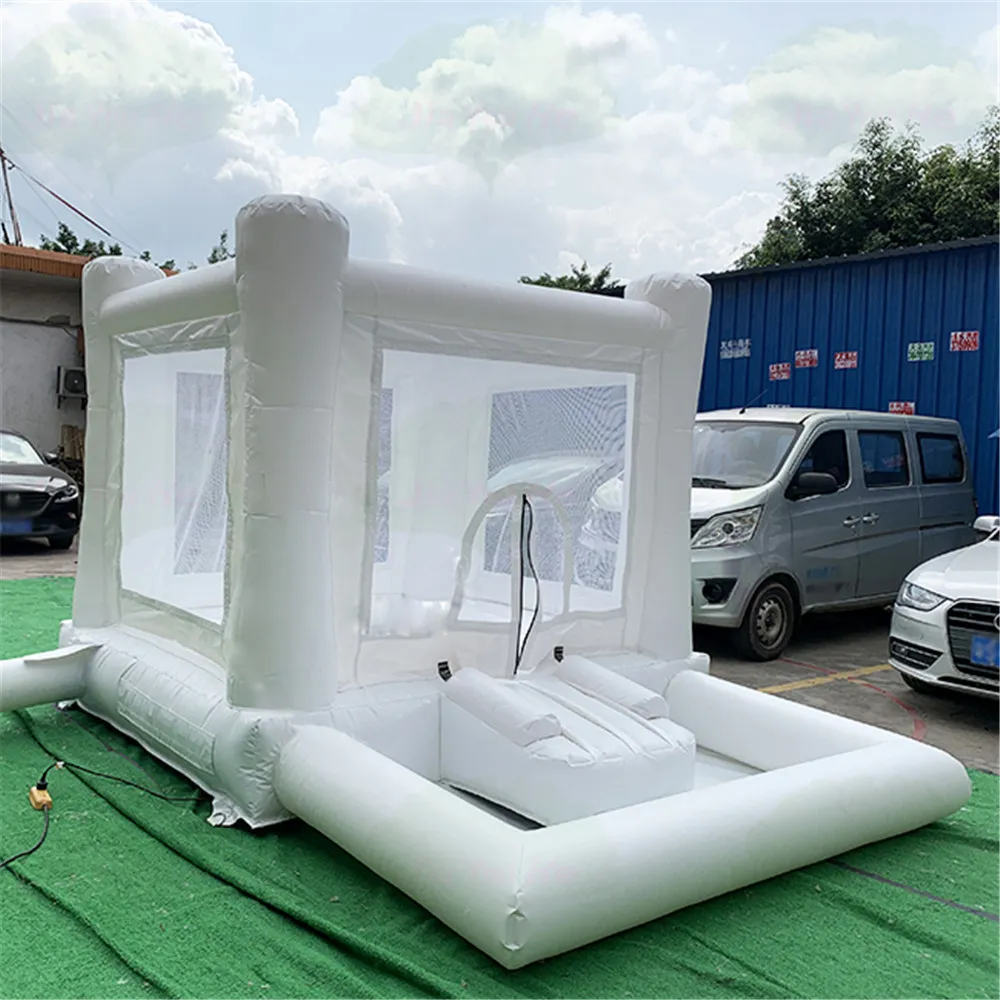 3 في 1 بيضاء PVC الترامبولين 3x2.5m قابلة للنفخ كذاب القفز القفز منزل بونس بونس مع بركة شرائح للبيع