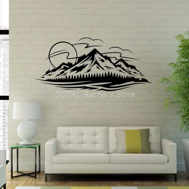 Autocollants muraux avec Silhouette de montagne, décalcomanies murales de paysage de maison pour salon, décoration moderne