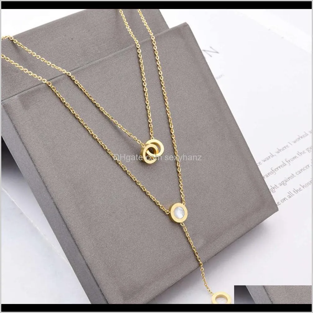 pendant double necklace round shell ring tassel pendant short clavicle chain titanium steel furnace plated jewelry