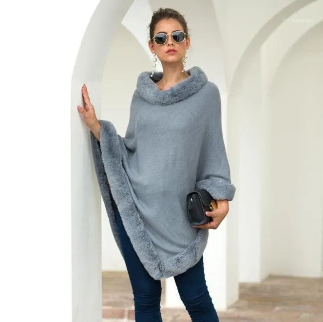 Herfst / Winter Stijl Cape Shawl Kunstenck Pullover Solid Color Sweater voor Ladies1