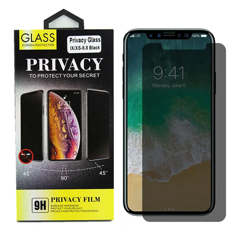 Confidentialité Protecteur d'écran anti-espion pour iPhone 12 Mini 11 PRO XS MAX XR 8 7 6 SE Verre trempé 9H Dureté