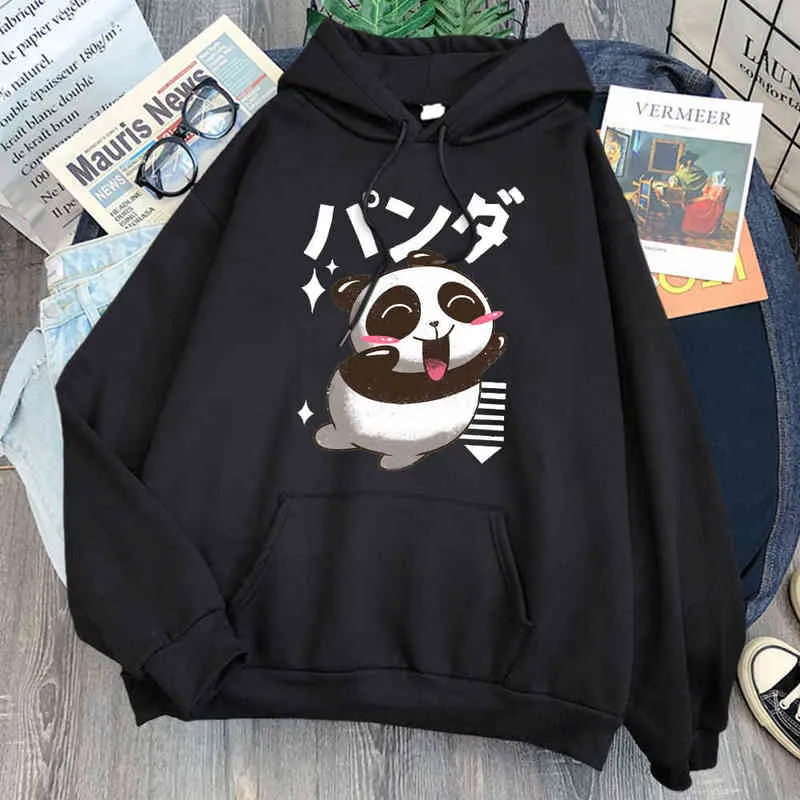 Cartoon Cute Panda Drukuj Mężczyzna Bluzy Anime Harajuku Odzież Odzież Jesień Zima Polar Z Kapturem Streetwear Męskie Kapturem H1227