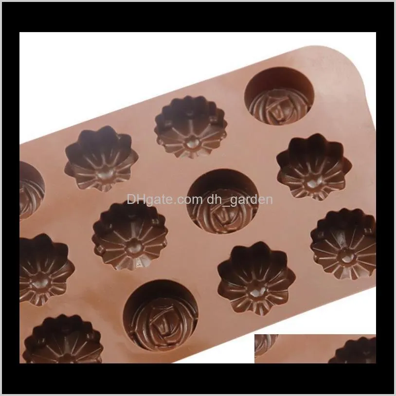 silicone chocolate mold flower candy gummy ice tray 15 cavity biscuit cake decorating tool diy birthday sn2223