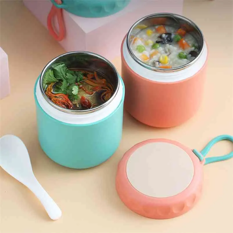 430 ml voedsel thermische pot geïsoleerde soep thermoscontainers roestvrijstalen lunchbox drinkbeker met lepel langdurige isolatie 210818