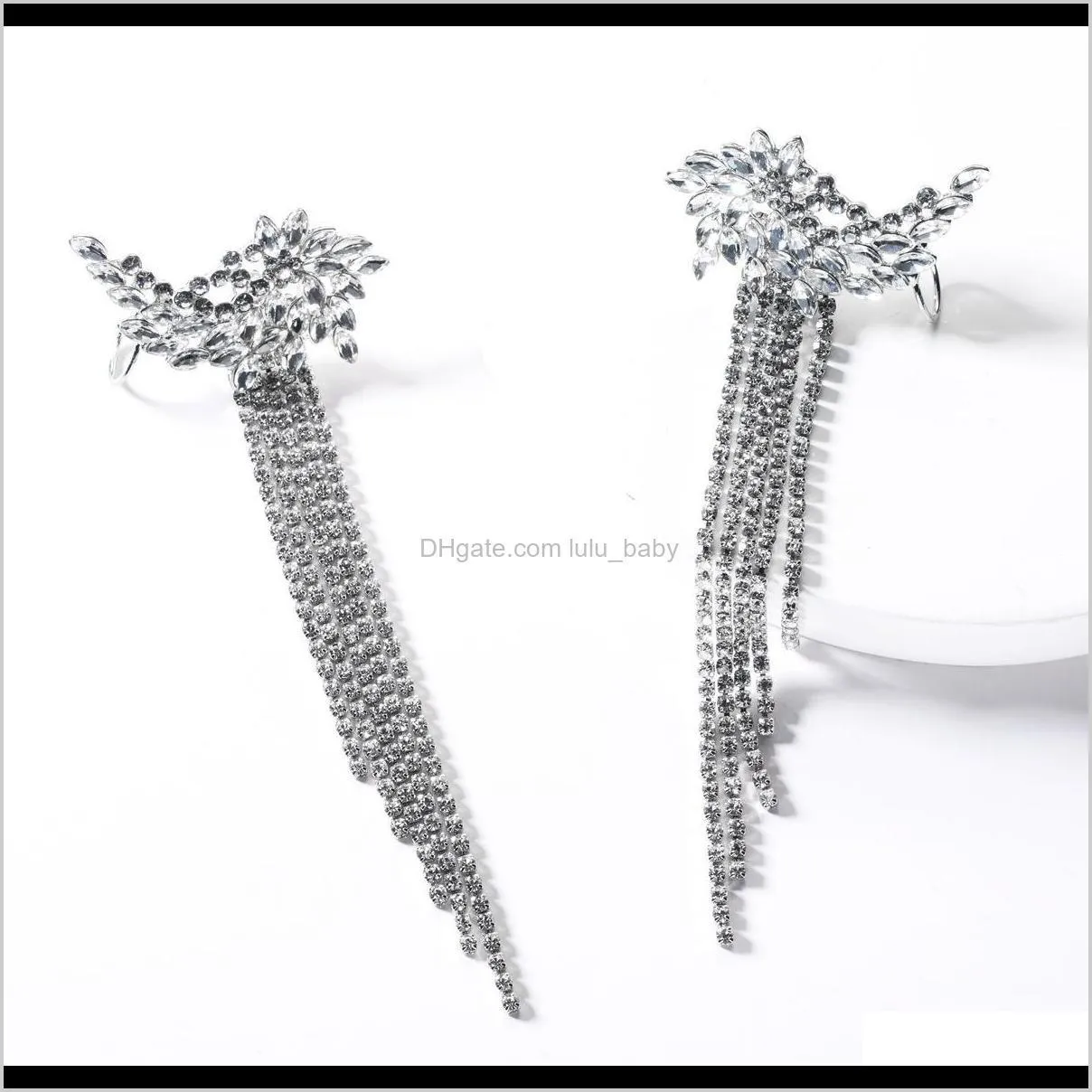 exaggerated acrylic diamond claw chain full diamond long tassel earrings women`s fashion super fairy earrings