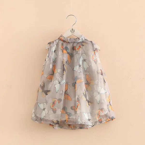 New 2020 Summer Children Girls Chiffon Blouse Fashion Butterfly Printed Top Kids Sleeveless Pullover Shirt 3-10Y Girls Clothes Q0716