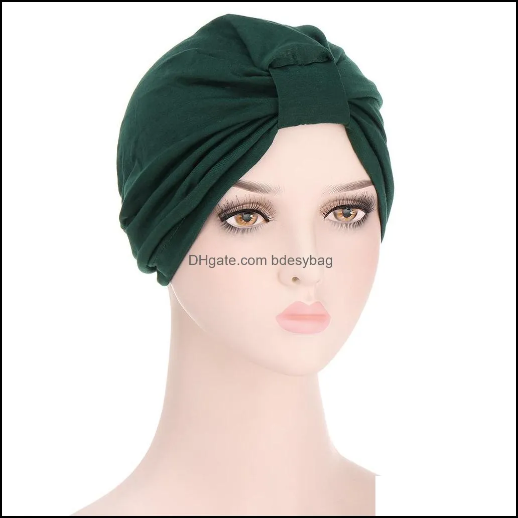 Muslim Ladies Elastic Solid Color Turban Hat Anti-cancer Chemotherapy Monochrome Turban Hat Men And Women Turban Hat