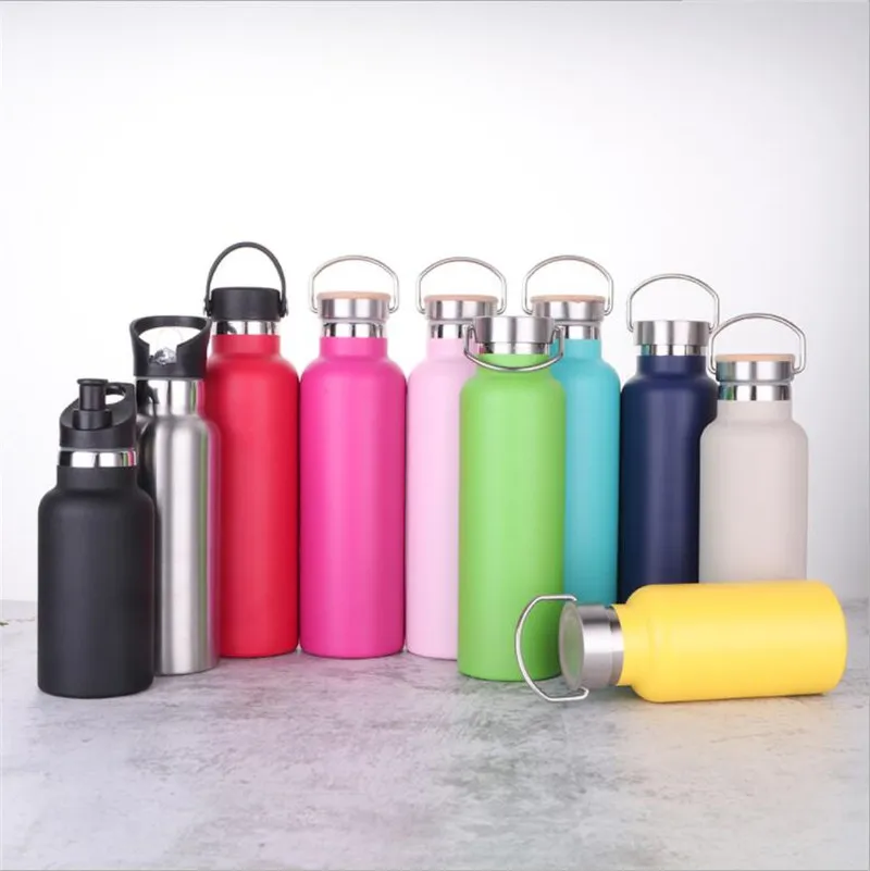 350ml Bamboo Lid Thermos Bottle 500ml Multi-colored Wide Mouth Sport Kettle 304 Stainless Steel Vacuum Mountain Camping Water Bottles