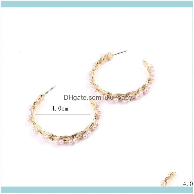 Trendy Simple Pearl Hoop Earrings Alloy Weave For Women Fashion Brand Wedding Party Bridal Jewelry Gift & Huggie