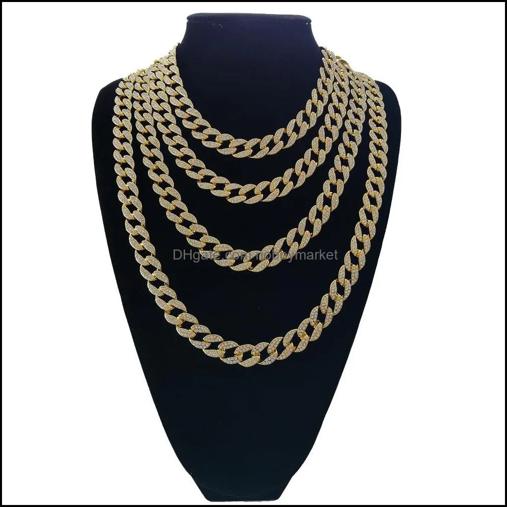 Chains Necklaces & Pendants Jewelry Hiphop Iced Out Miami Cuban Link Necklace For Mens Long Thick Heavy Big Bling Hip Hop Women Gold Sier Gi